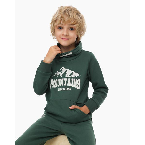 Áo nỉ thu đông bé trai hoodie cao cổ chéo