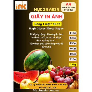 Giấy in ảnh 230g A4 1 mặt bóng (50 tờ) -Mực in asia