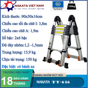 Thang nhôm rút đôi chữ A NAKATA 3m8 - TY636 (Đai đen)