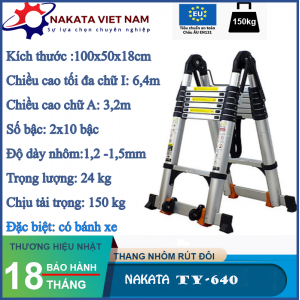 Thang nhôm rút đôi chữ A NAKATA 6m4 - TY640 ( Đai đen)