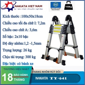 Thang nhôm rút đôi chữ A NAKATA 7m2 - TY641 ( Đai đen)