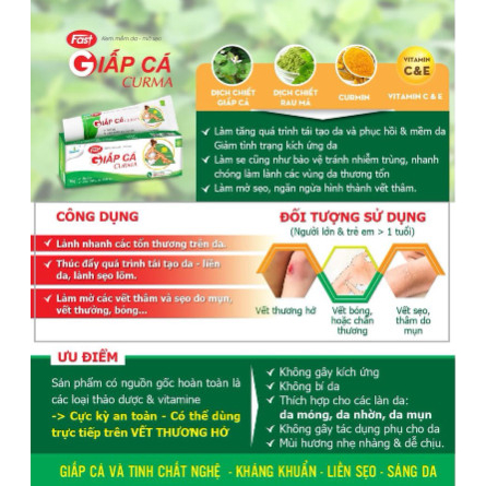 Kem Mềm Da Mờ Sẹo Fast Giấp Cá Curma (20g) - Hỗ Trợ Làm Mờ Sẹo, Làm Mềm, Dịu Mát Da.