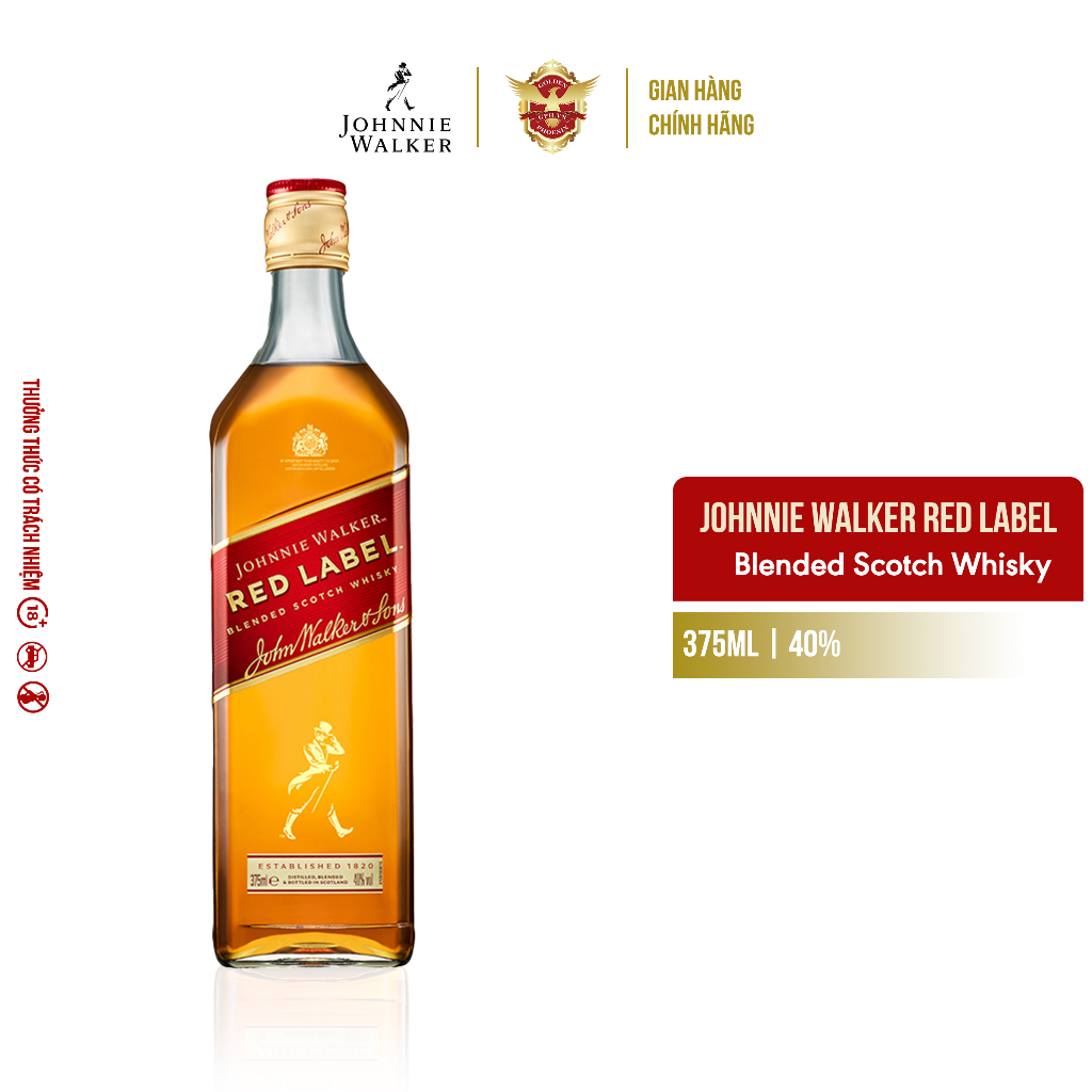 Rượu Johnnie Walker Red Label Blended Scotch Whisky 40% 375ml - Hương Vị Đậm Đà, Mạnh Mẽ