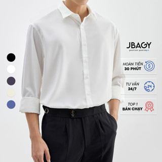 Áo sơ mi nam tay dài JBAGY Pastel sơ mi trắng đi học form rộng vải lụa dầy dặn, chống nhăn thanh lịch