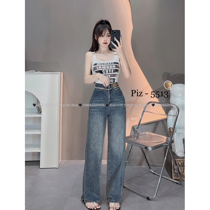 Quần bò nữ ống suông, ống rộng, dáng baggy, ống đứng gấu quận, dễ phối đồ - HL STORE