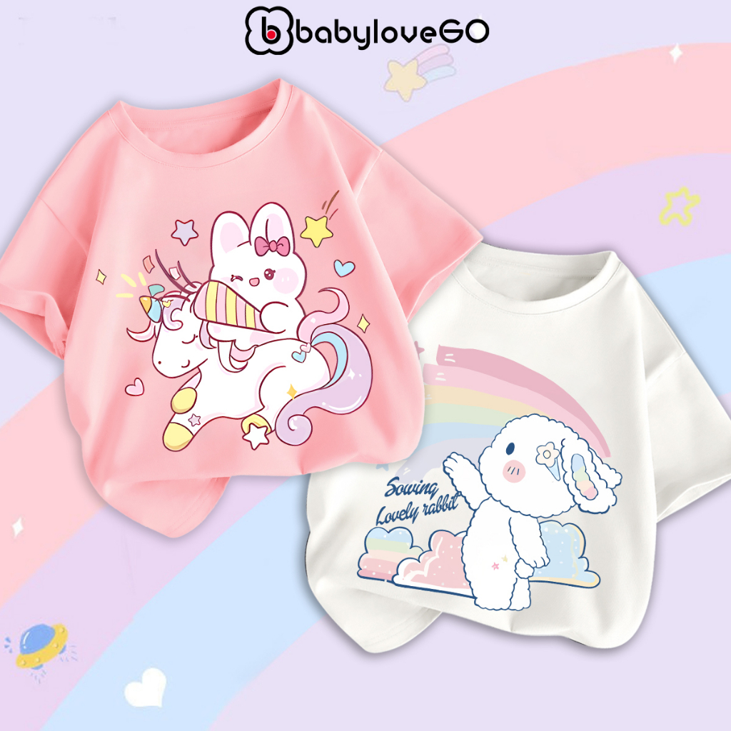 Áo thun bé gái BabyloveGO mẫu mới 2023 áo phông ngắn tay in hình cute dễ thương cho bé