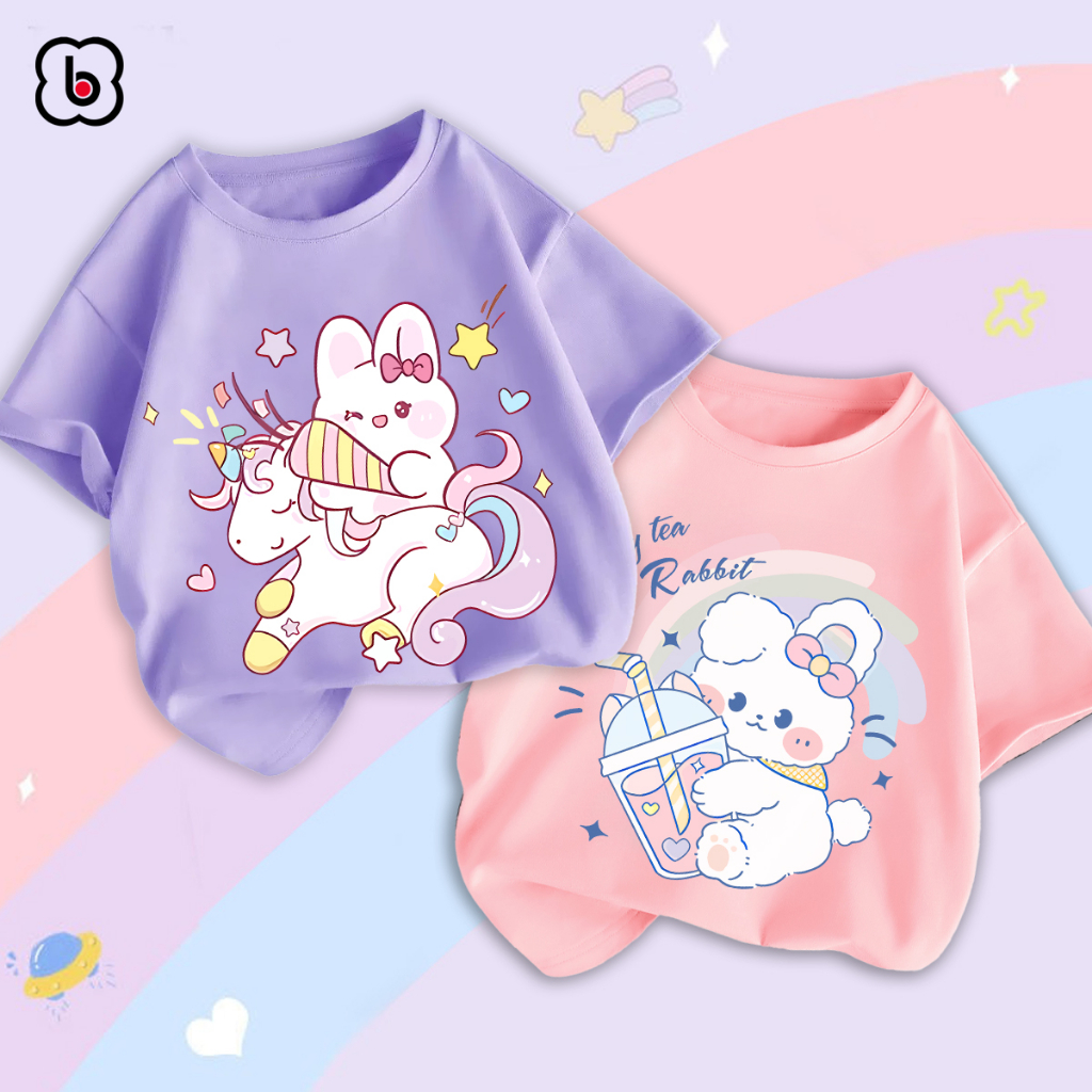 Áo thun bé gái BabyloveGO mẫu mới 2023 áo phông ngắn tay in hình cute dễ thương cho bé