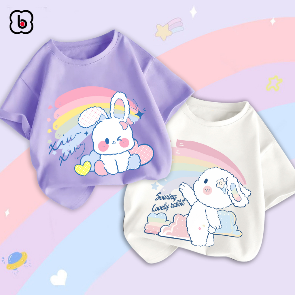 Áo thun bé gái BabyloveGO mẫu mới 2023 áo phông ngắn tay in hình cute dễ thương cho bé