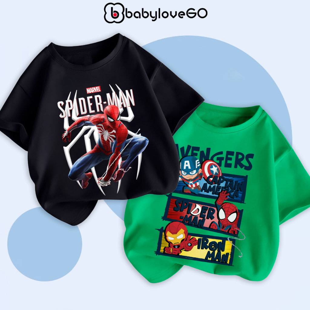 BST Áo MARVEL Áo thun cotton cho bé BabyloveGO BST áo siêu nhân bé trai phong cách US/UK