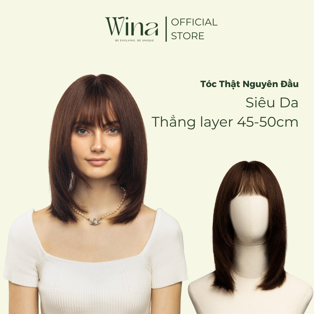 Tóc Giả Bằng Tóc Thật Nguyên Đầu Cúp Đuôi Layer Mái Thưa Nâu Sẫm 40cm - 50cm HW30001S610