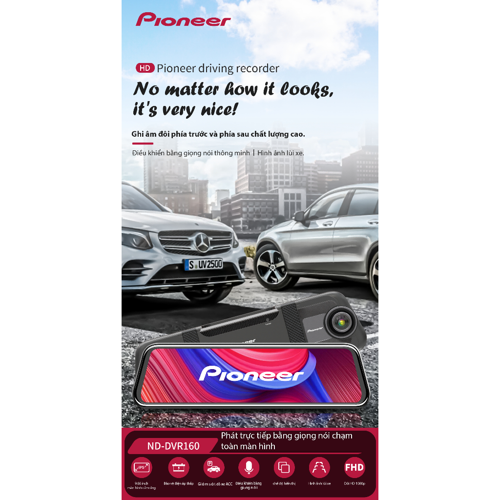 Camera hành trình Pioneer ND-DVR160S: 1080P+720P kép, điều khiển giọng nói, màn hình 9.66", ACC giám sát đỗ xe | BigBuy360 - bigbuy360.vn