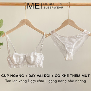 ROEM | Bộ đồ lót ren nữ áo ngực quây cup ngang quần lót tam giác trắng tinh ngọt ngào gợi cảm Melingerie & Sleepwear