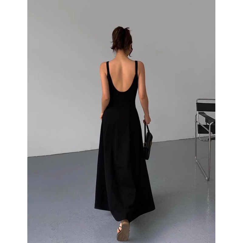 Đầm Thun Maxi Hở Lưng Tùng Xoè