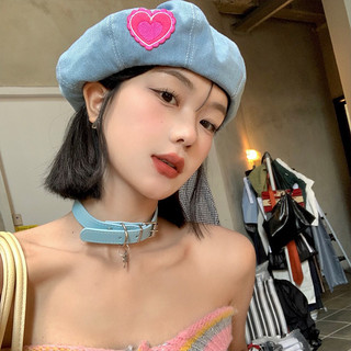 Mũ Beret DENIM Tag Trái Tim