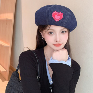 Mũ Beret DENIM Tag Trái Tim