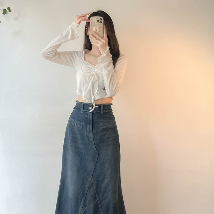 Áo dài tay chất tăm thái rút ngực vạt nhọn Aorutnguc0302 P6K11