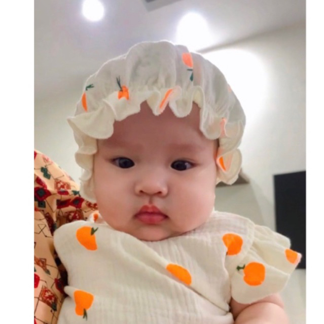 Mũ tai bèo xô muslin hoạ tiết dễ thương cho bé gái