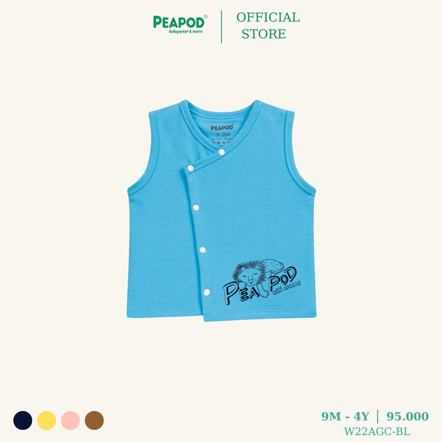 Áo gile cài chéo PEAPOD cotton mềm mịn cho bé trai và gái từ 5-13kg, áo phong cách hàn quốc