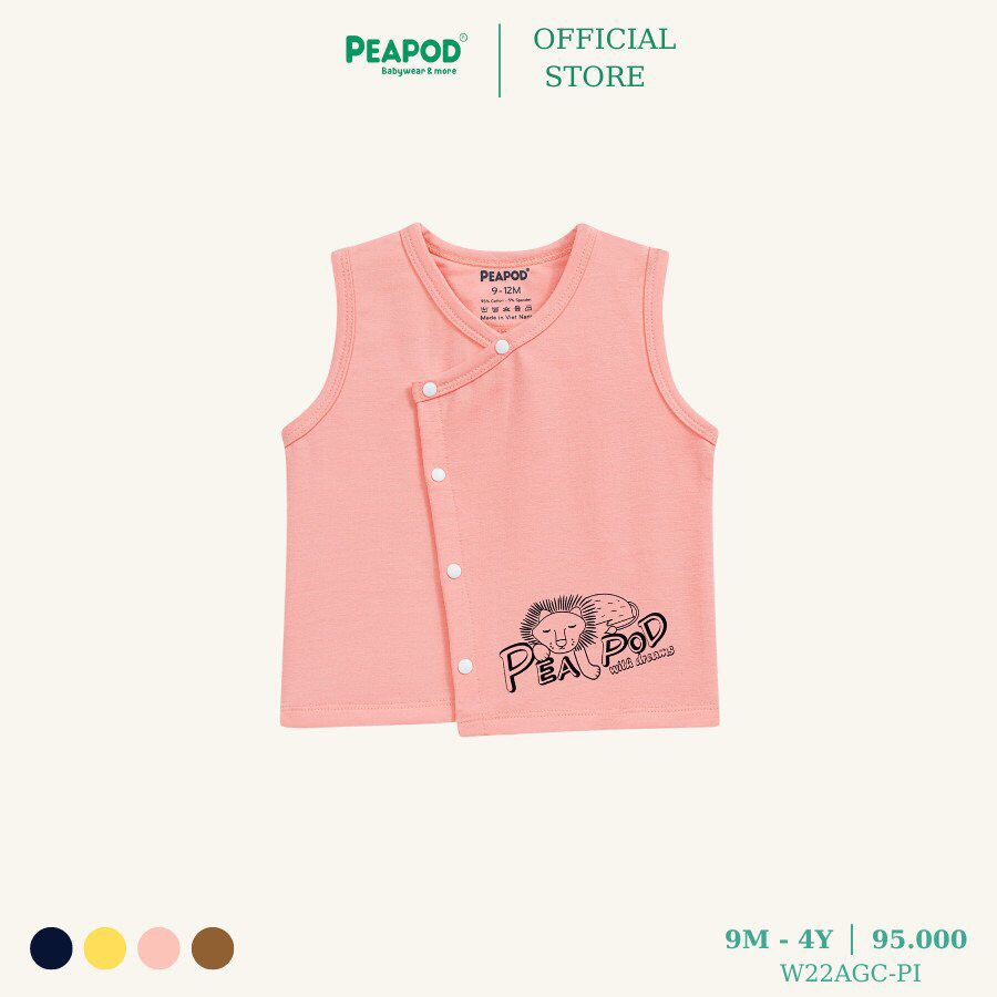 Áo gile cài chéo PEAPOD cotton mềm mịn cho bé trai và gái từ 5-13kg, áo phong cách hàn quốc