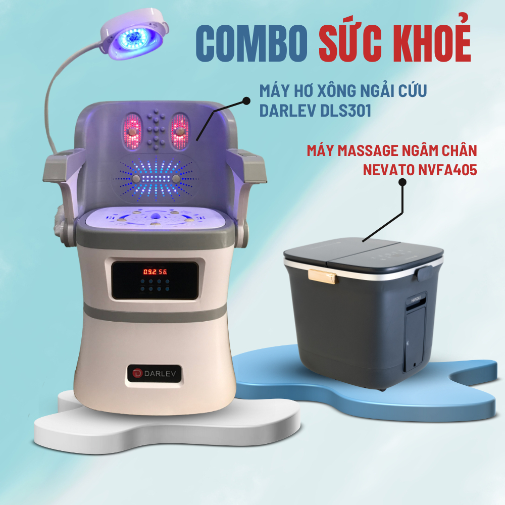 Combo Chăm Sóc Sức Khoẻ Máy Hơ Xông Ngải Cứu Darlev DLS301 Và Máy Massage Ngâm Chân Nevato NVFA405