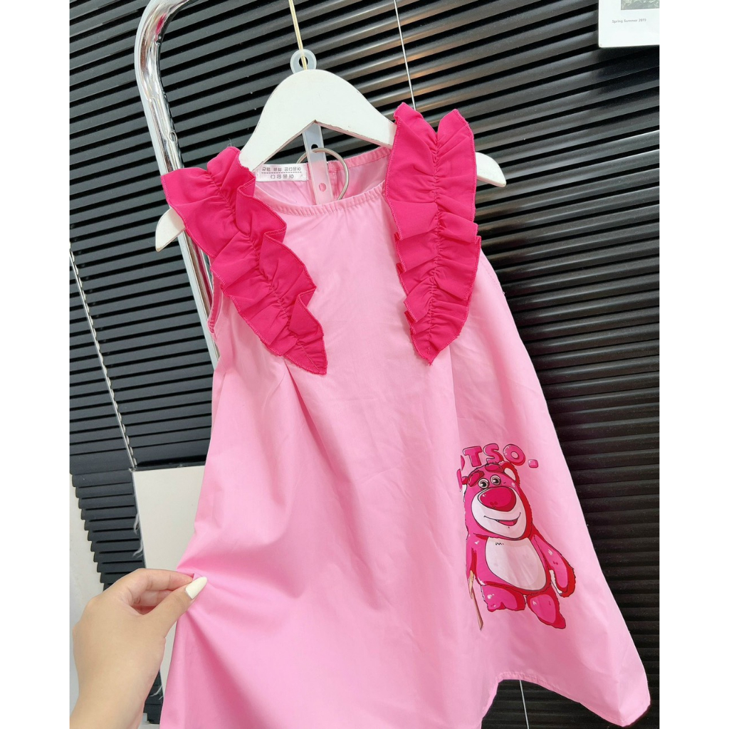 Váy gấu dâu lotso phối tay bèo xinh xắn cho bé gái