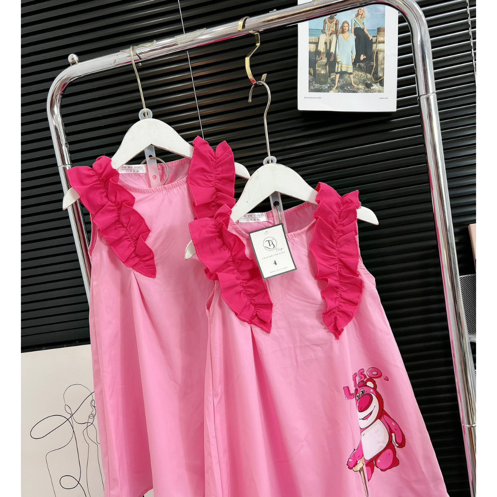 Váy gấu dâu lotso phối tay bèo xinh xắn cho bé gái