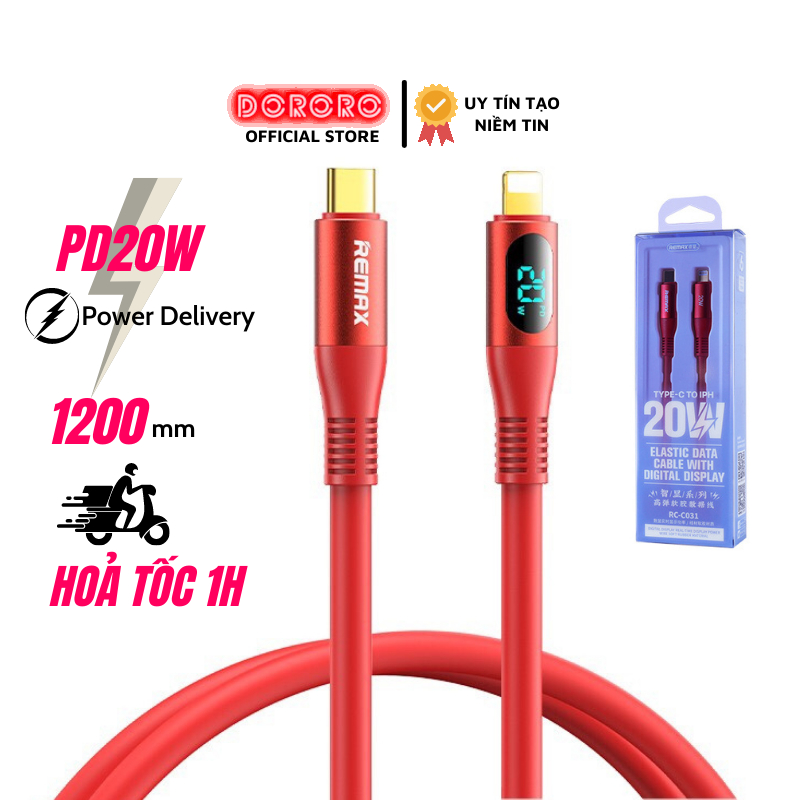 Dây sạc nhanh 20W chính hãng Remax hỗ trợ sạc nhanh 30 phút 50% pin , bện dây thừng pin dành cho điện thoại Táo
