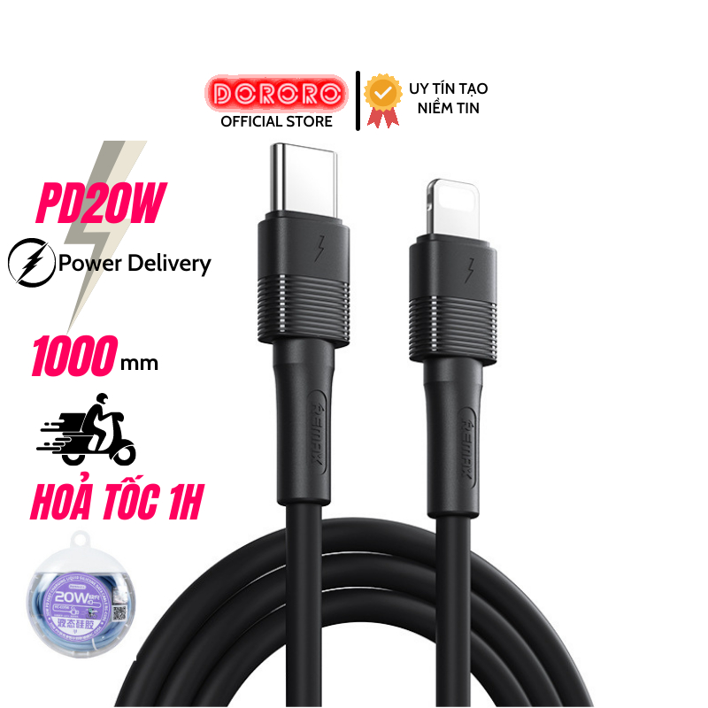 Dây sạc nhanh 20W chính hãng Remax hỗ trợ sạc nhanh 30 phút 50% pin , bện dây thừng pin dành cho điện thoại Táo