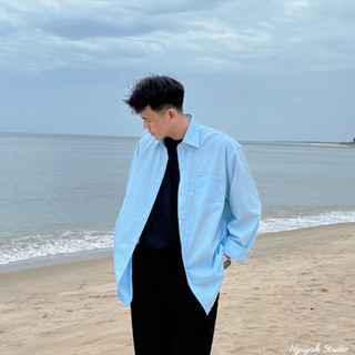 Áo sơ mi Xanh Basic form rộng Hàn Quốc - Nguyah Studio
