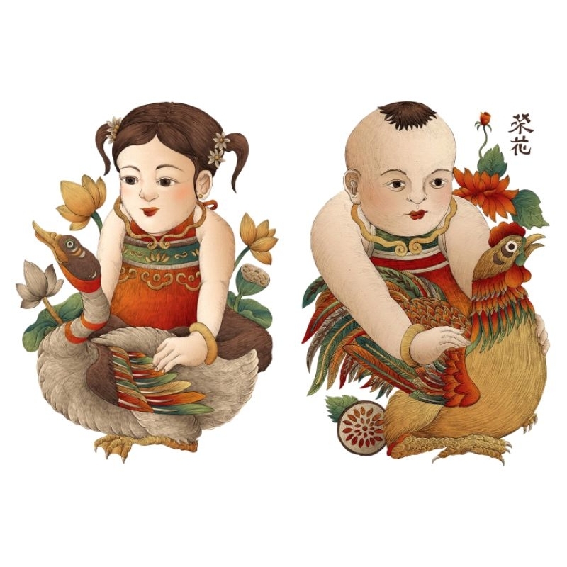 Hình ủi ép nhiệt, in áo. Mẫu Tranh dân gian in áo dài, váy yếm trẻ em