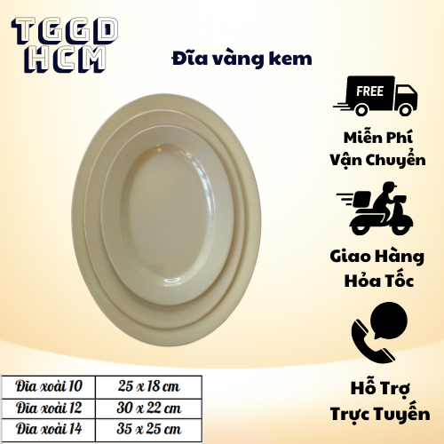Đĩa nhựa - đĩa hột xoài - dĩa bầu dục melamine màu vàng kem nhỏ - trung - lớn