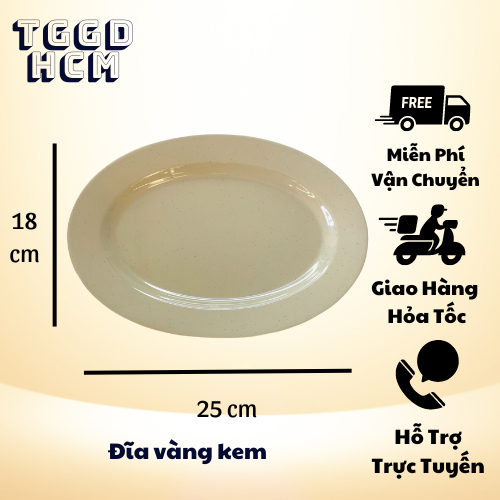 Đĩa nhựa - đĩa hột xoài - dĩa bầu dục melamine màu vàng kem nhỏ - trung - lớn