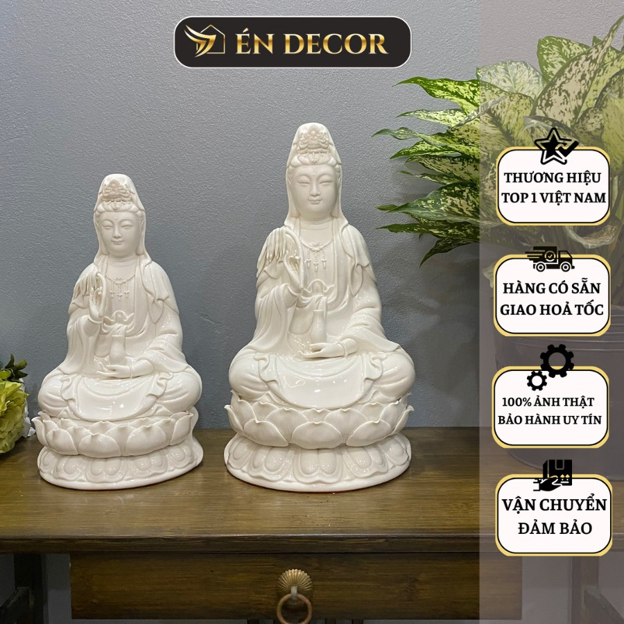 Tượng Phật Quan Âm Bồ Tát ÉN DECOR gốm sứ tráng men Đại Ngọc Đường cao cấp decor trang trí, phong thuỷ, an nhiên