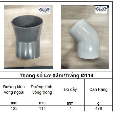 Lơi uPVC 114. co 45 độ upvc 114