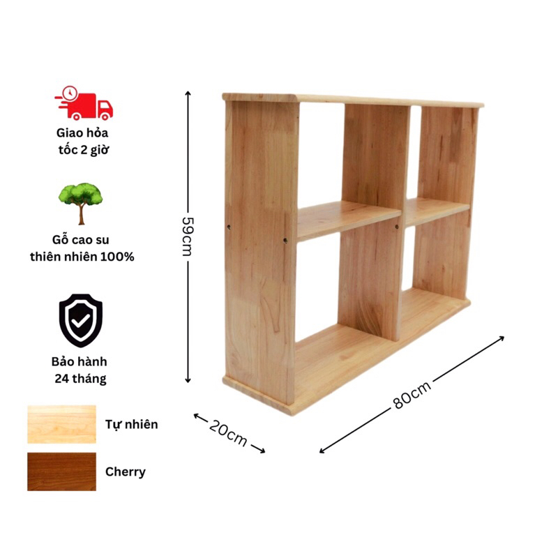 Kệ sách treo tường gỗ cao su 80cm
