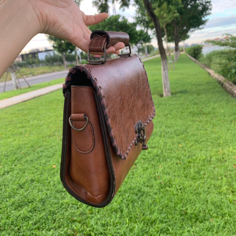 Túi da thật đeo chéo, cắp nách, xách tay màu nâu vàng