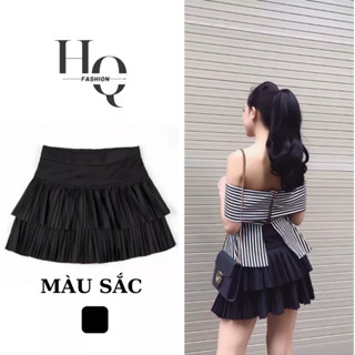  Chân Váy Xếp Ly Xoè Chữ A  2 Tầng Cạp Chun Co Giãn Váy Ngắn Midi Cao Cấp,Chân Váy Công Sở,Tennis Đẹp Hàn Quốc Đen- 28HQ 