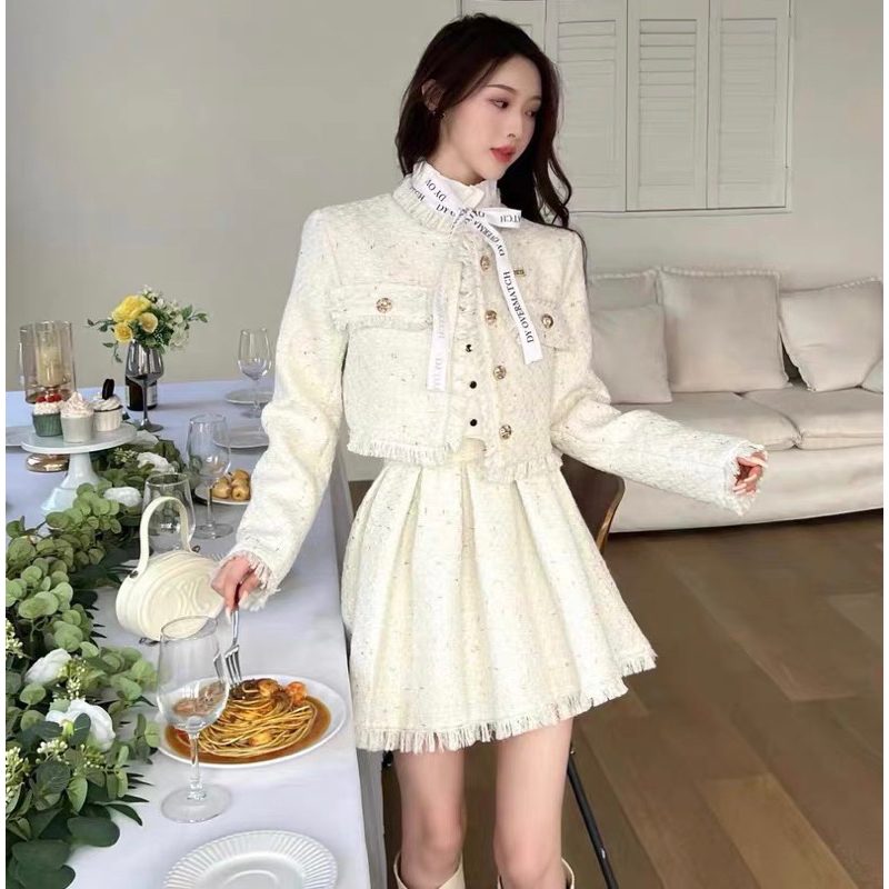 Set Dạ Tweed Áo Khoác Lửng Kèm Chân Váy Xoè Hai Màu Siêu Xinh Phong Cách Tiểu Thư_ Hàng Order Kèm Ảnh Thật