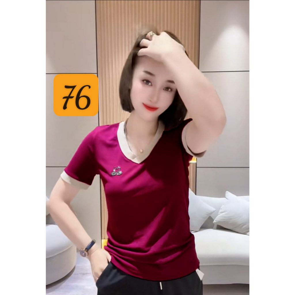 Áo Thun Nữ Cổ Tim Vải Cotton Phông Tay Ngắn In Logo Thiên Nga