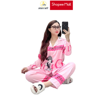 Đồ bộ nữ ANH MỸ mặc nhà pijama chất liệu lụa xước ánh kim cao cấp chính hãng tay dài quần dài SP0031 official.anhmy