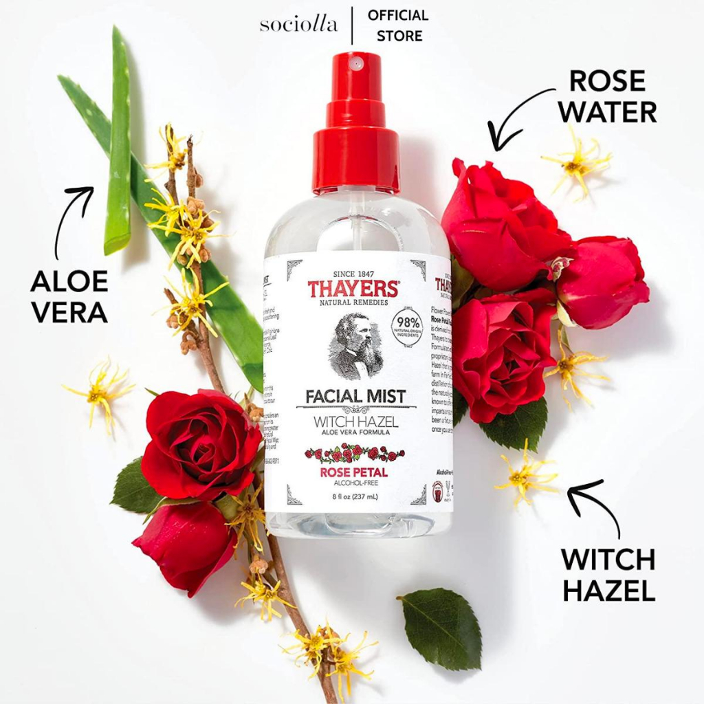 Nước Cân Bằng Không Cồn Dạng Xịt Hương Hoa Hồng Thayers Witch Hazel Alcohol-Free Facial Mist Rose Petal Toner 237ml