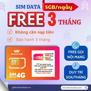 Sim 4G data 5GB/Ngày 150GB/tháng miễn phí cước gọi nội, ngoại mạng, miễn phí 3 tháng không cần nạp tiền