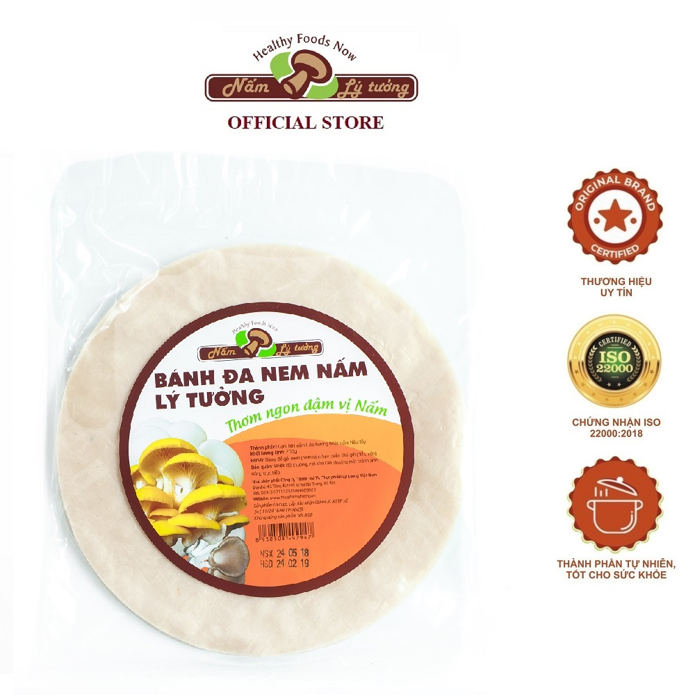 Bánh đa nem Lý Tưởng 200g, vỏ ram hương vị độc đáo từ nấm hoàng kim và nấm nâu tây, gói cuốn nem 60 lá, bánh đa nem nấm