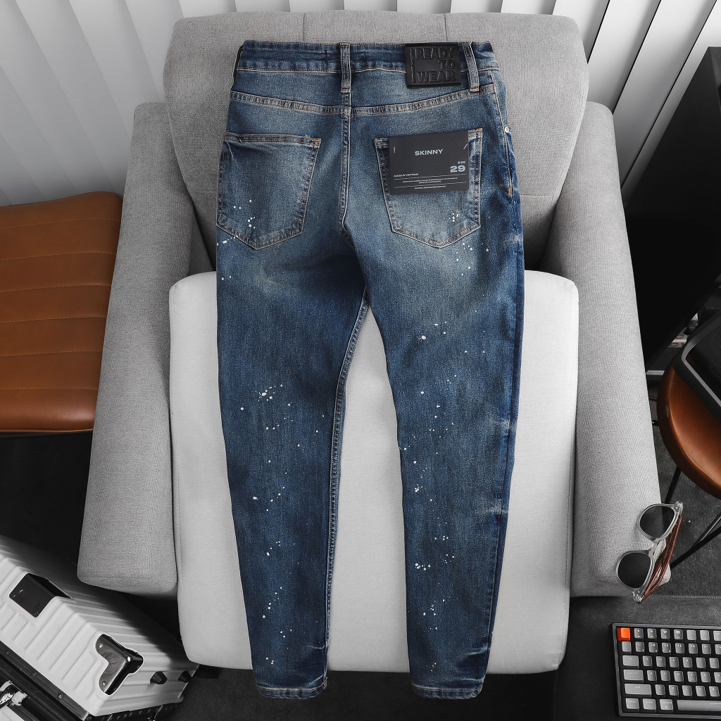 Quần Jean Nam Skinny Paint Splash Cut, Chất Vải Jean Co Giãn Thoải Mái, QJ0043, SOMEHOW