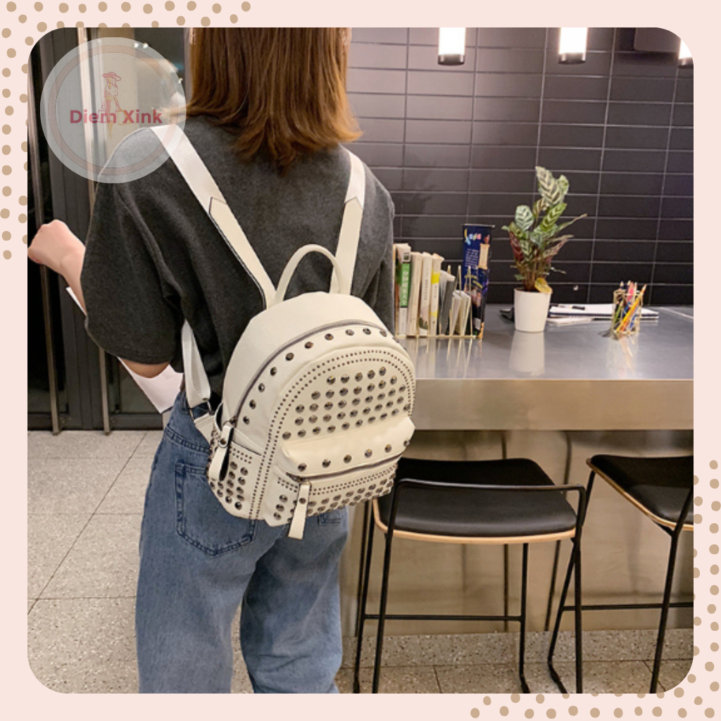 Balo Đinh Da Pu Cao Cấp, Balo Cho Nữ 2 Size Nhiều Ngăn Cho Nữ Đi Học Đi Chơi Hàng Quảng Châu Chụp Hình Xinh Xắn Ba Màu