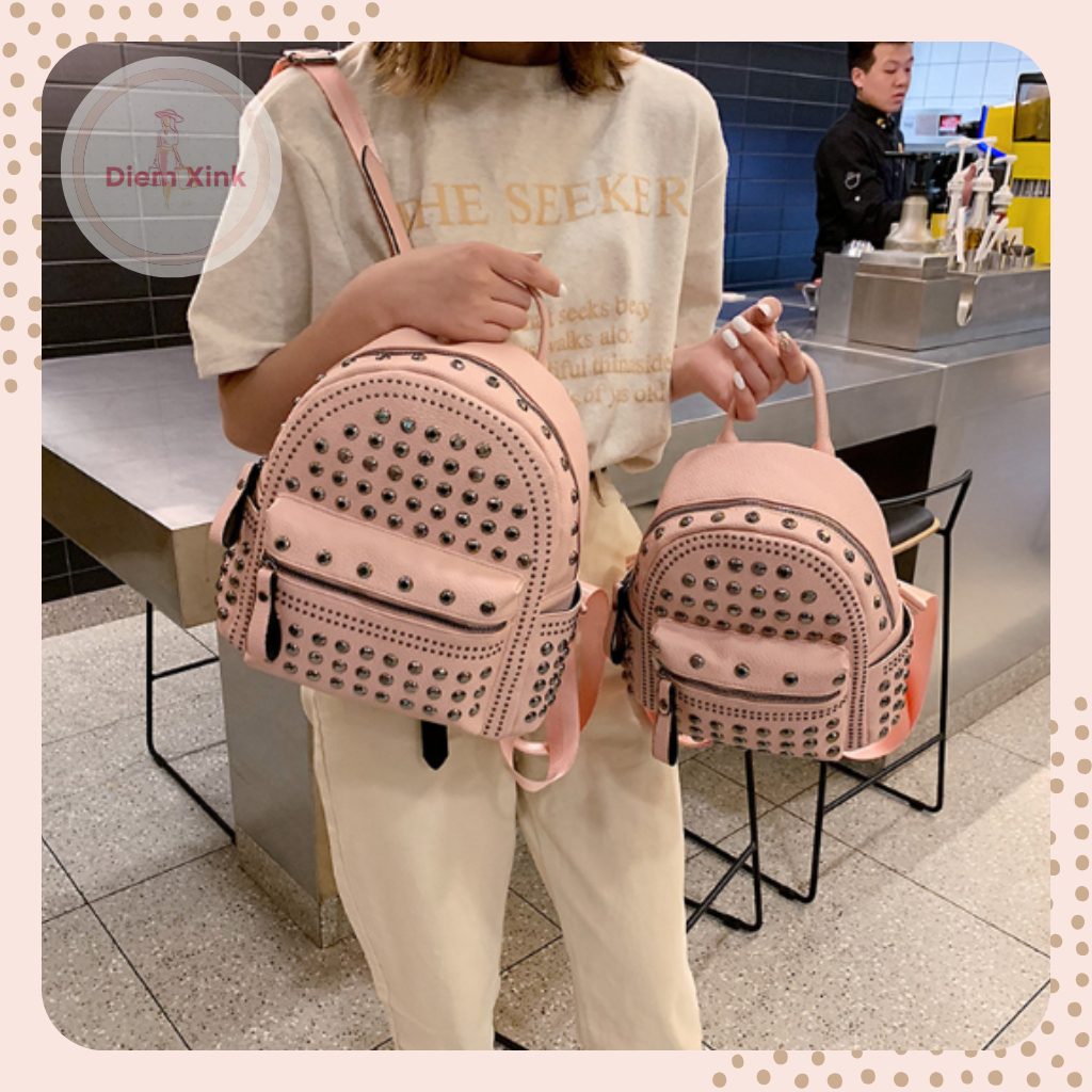 Balo Đinh Da Pu Cao Cấp, Balo Cho Nữ 2 Size Nhiều Ngăn Cho Nữ Đi Học Đi Chơi Hàng Quảng Châu Chụp Hình Xinh Xắn Ba Màu