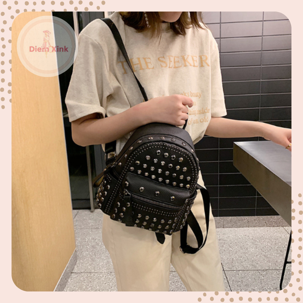 Balo Đinh Da Pu Cao Cấp, Balo Cho Nữ 2 Size Nhiều Ngăn Cho Nữ Đi Học Đi Chơi Hàng Quảng Châu Chụp Hình Xinh Xắn Ba Màu