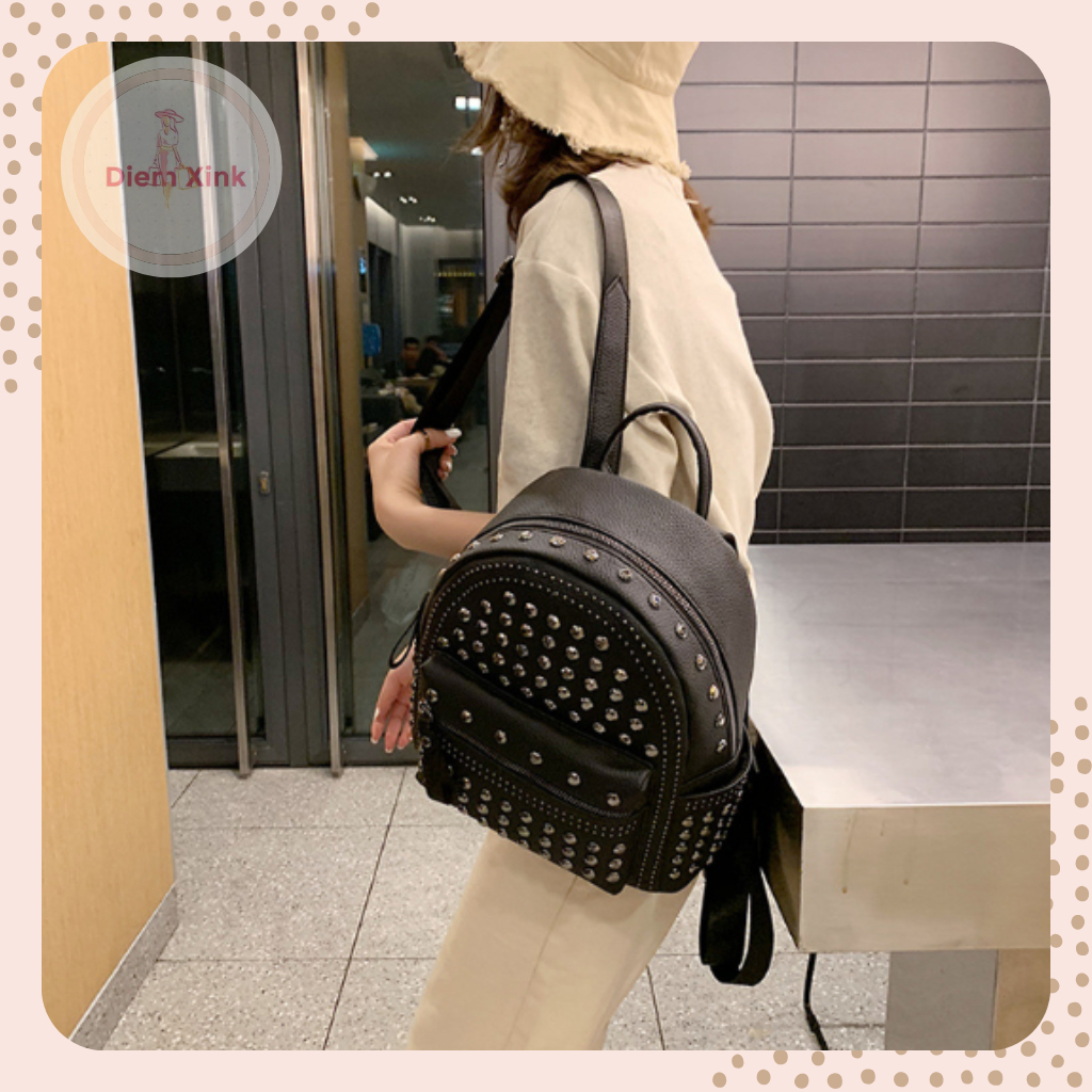 Balo Đinh Da Pu Cao Cấp, Balo Cho Nữ 2 Size Nhiều Ngăn Cho Nữ Đi Học Đi Chơi Hàng Quảng Châu Chụp Hình Xinh Xắn Ba Màu