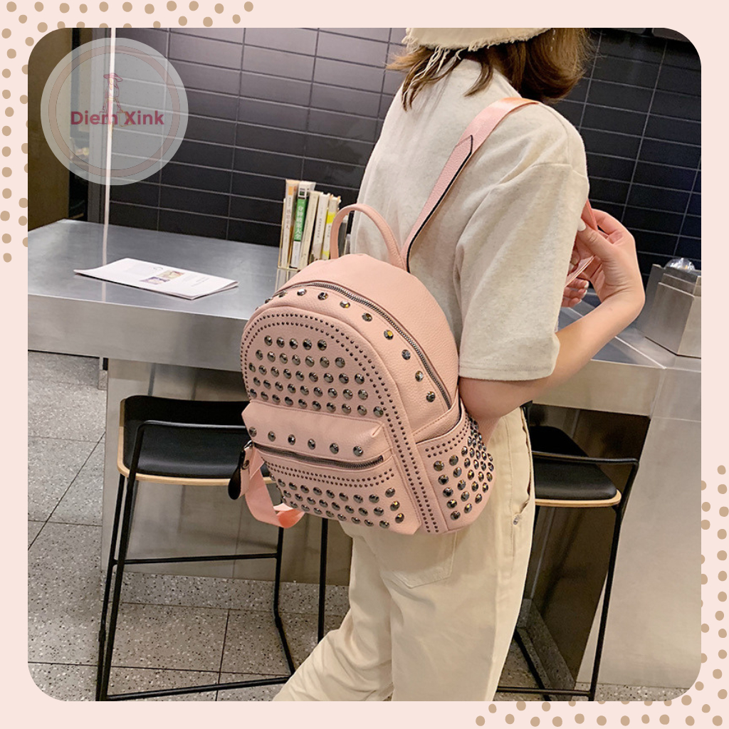 Balo Đinh Da Pu Cao Cấp, Balo Cho Nữ 2 Size Nhiều Ngăn Cho Nữ Đi Học Đi Chơi Hàng Quảng Châu Chụp Hình Xinh Xắn Ba Màu