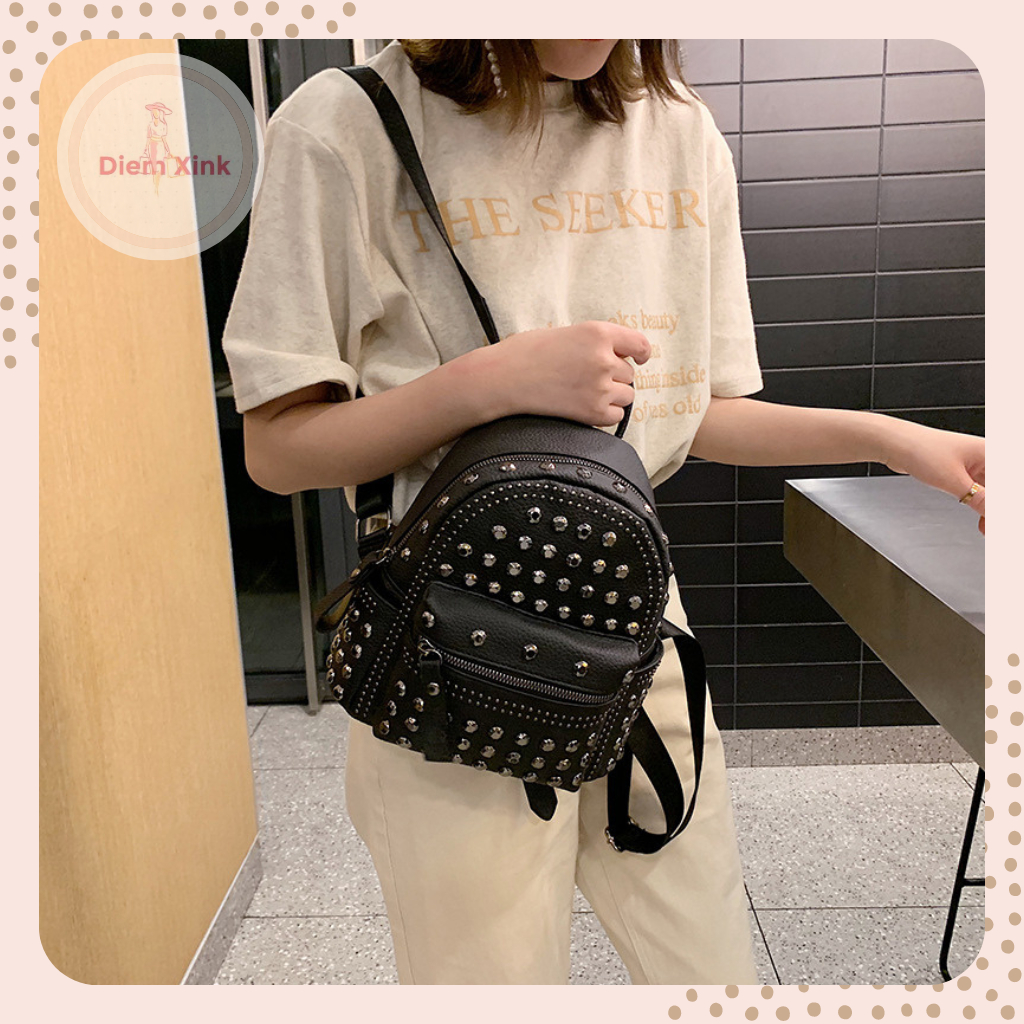 Balo Đinh Da Pu Cao Cấp, Balo Cho Nữ 2 Size Nhiều Ngăn Cho Nữ Đi Học Đi Chơi Hàng Quảng Châu Chụp Hình Xinh Xắn Ba Màu